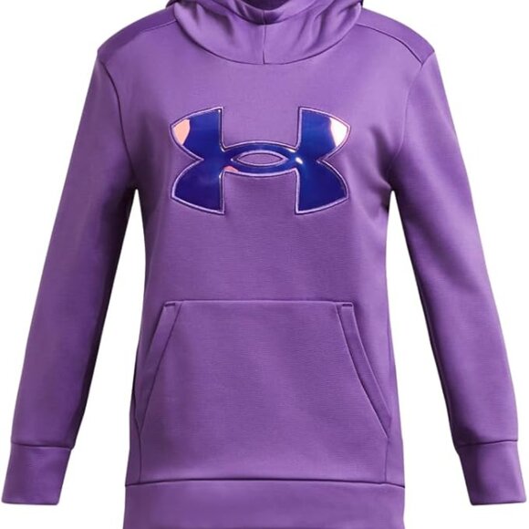 NWOT Under Armour Girls Fleece Iridescent Big Logo Hoodie - Size Youth X-Large - Picture 1 of 6